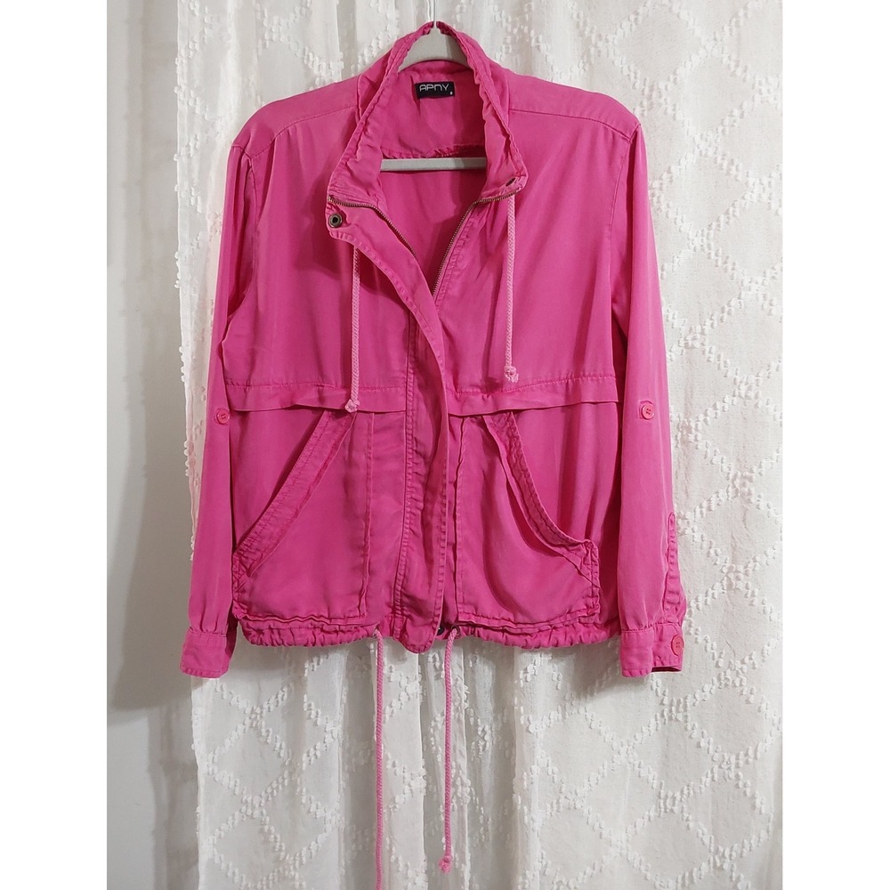 APNY Hot Pink Tencel Utility Jacket Small Roll Tab Sleeve Drawstring Anorak